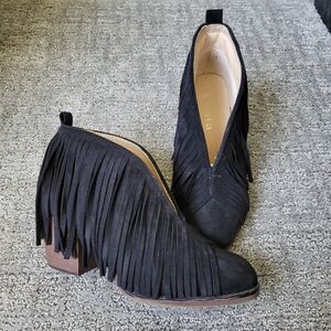 Black suede fringe booties